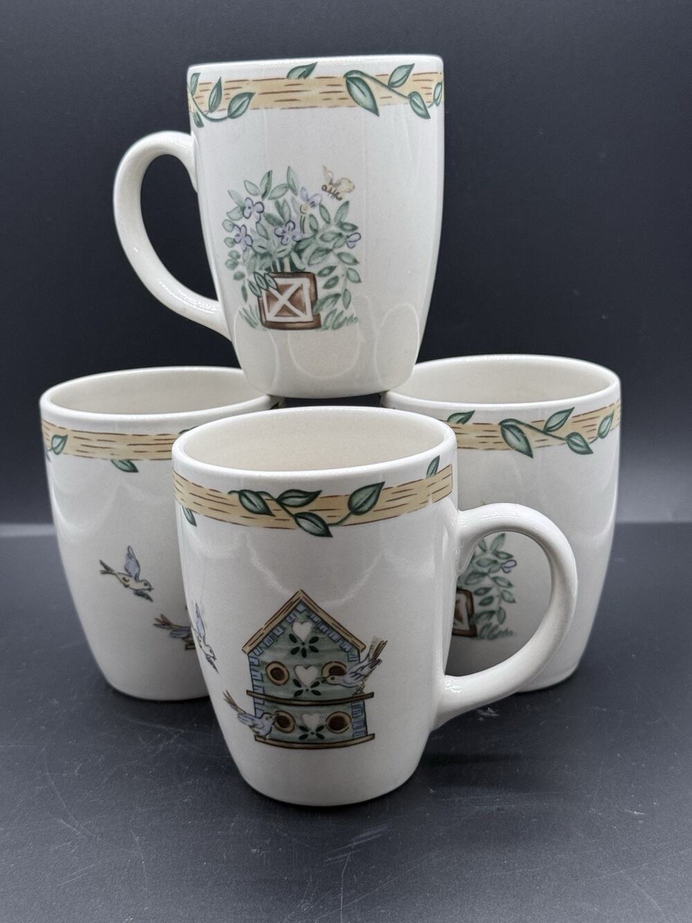 Birdhouse Coffee Mugs Thomson Pottery - Set Of 4 - 4” Tall 3 1/4”